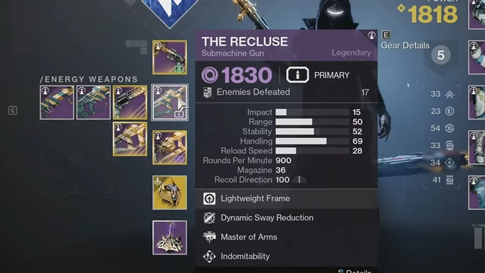 The Recluse, one of the weapons returning in Destiny 2 Into the Light