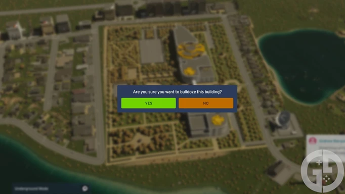 Image of the demolish building prompt in Cities Skylines 2