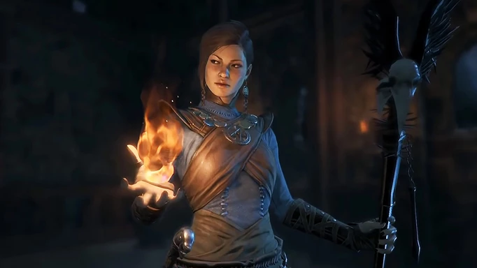 A Sorcerer holding a fireball in Diablo 4