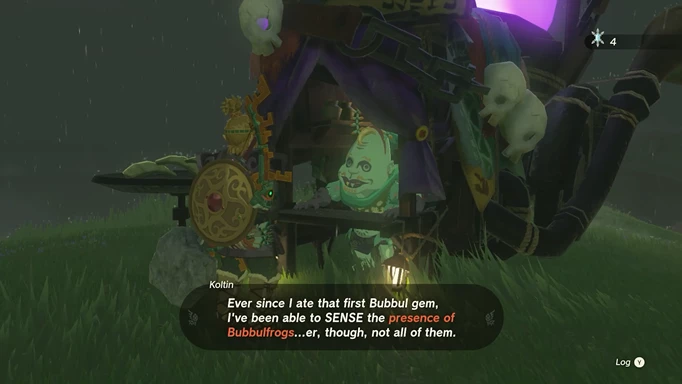 Link talking to Koltin about Bubbulfrog Gems