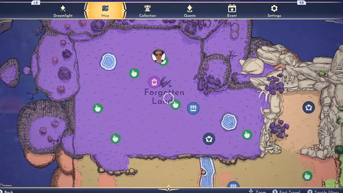 Map of the Forgotten Lands biome in Disney Dreamlight Valley