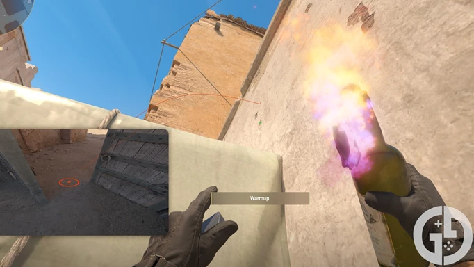 Image of the Mid Doors molotov lineup on Dust2 in CS2