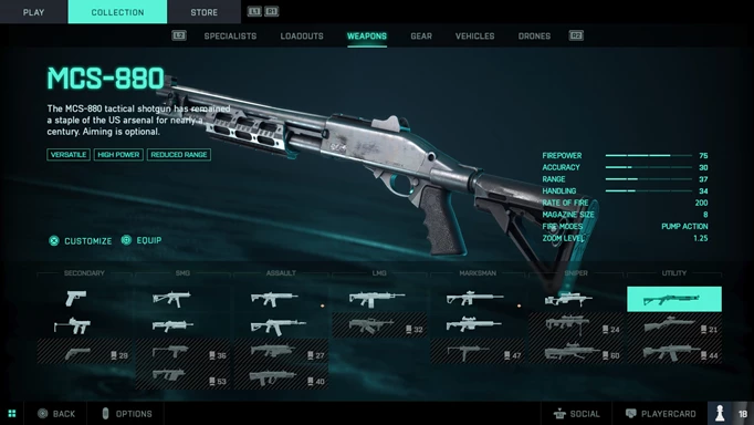 A shotgun in a weapons menu.
