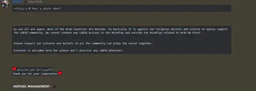 GTA NoPixel Arab LGBTQ ban.