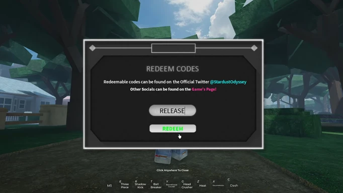 code screen from Stardust Odyssey