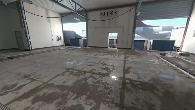 A Counter-Strike 2 map with light reflections in the wet floor