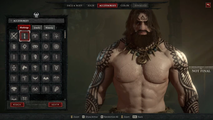 A barbarian in the character creation tool of Diablo 4