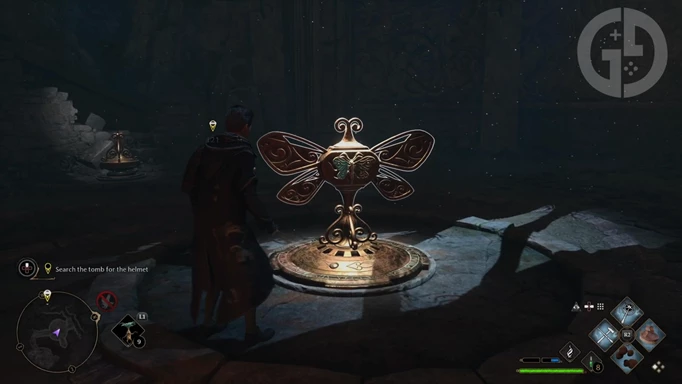 Moth puzzle #2 in Hogwarts Legacy's "Search for the tomb for the helmet" mission