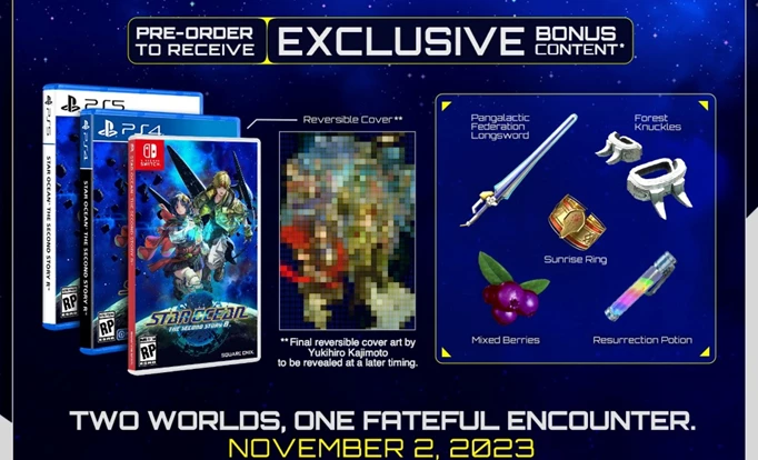A graphic showing the pre-order bonuses and platforms for Star Ocean