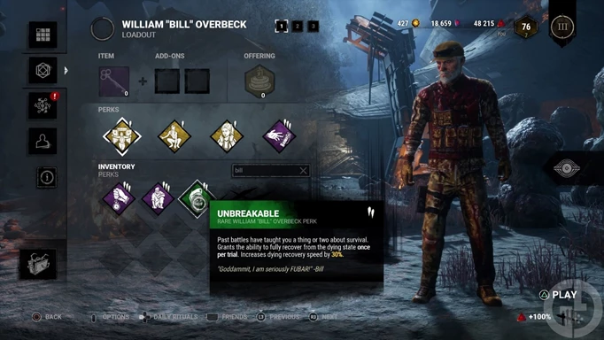 Unbreakable, a Bill Overbeck Perk in DBD