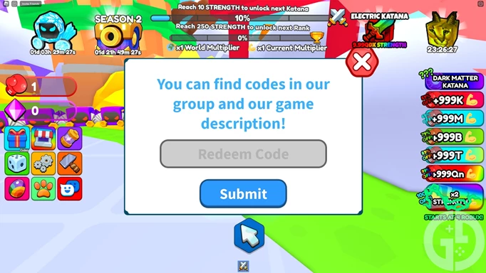 Image showing you how to redeem codes in Strong Ninja Simulator