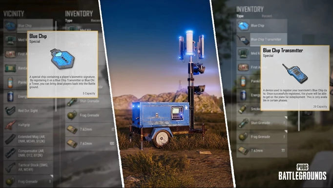 Use Blue Chips, Blue Chip Towers, and Clue Chip Transmitters to revive teammates in PUBG.
