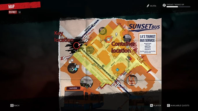 the Dead Island 2 map showing the Electrician's key location