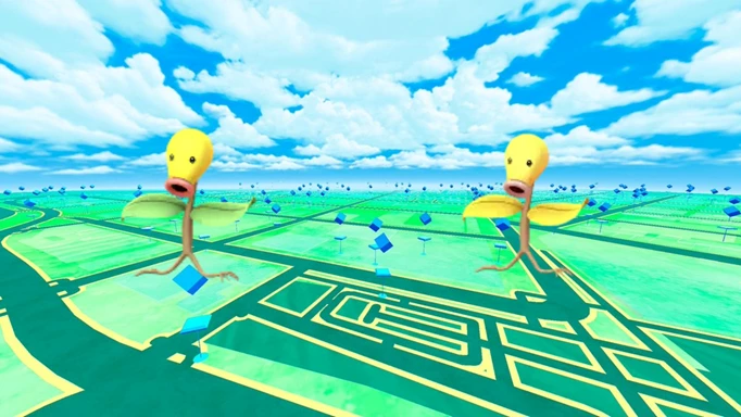 The sprites for Bellsprout and shiny Bellsprout in Pokemon GO