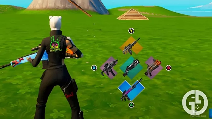Fortnite's Quick Weapon Action wheel with weapons to choose from