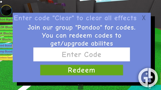 The codes menu in 3 Player Tycoon