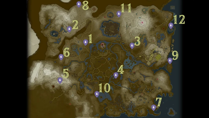 A map of all the Zelda Tears of the Kingdom Geoglyphs locations