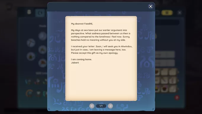 In-game screenshot of the last Fishing for Answers note in Palia