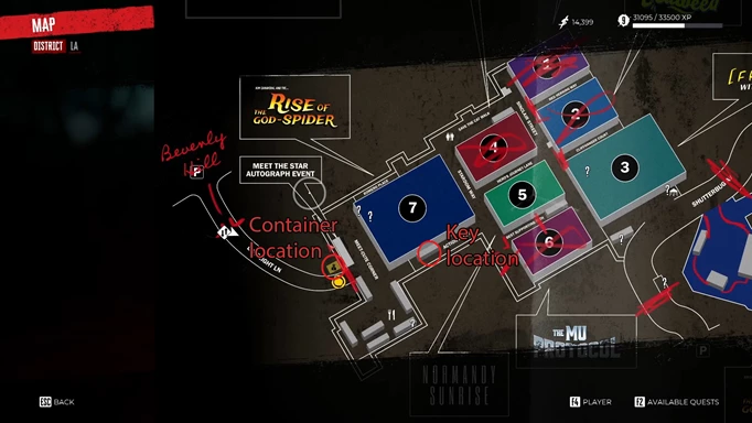 Карта расположения ключа холодильника охранника Dead Island 2