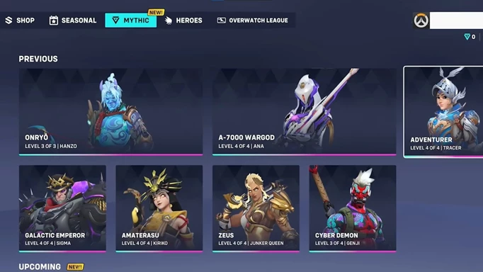 The Mythic tab in the Shop in Overwatch 2