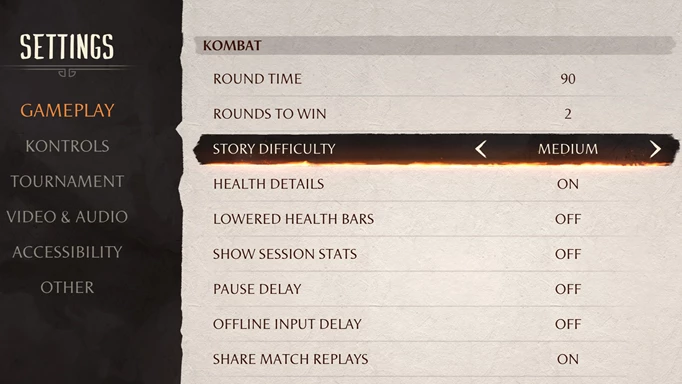 The story mode difficulty setting in Mortal Kombat 1