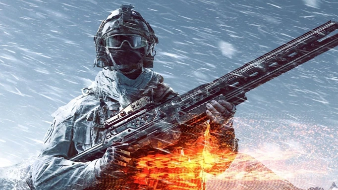 A soldier stands in the snow in key art for Battlefield 4.