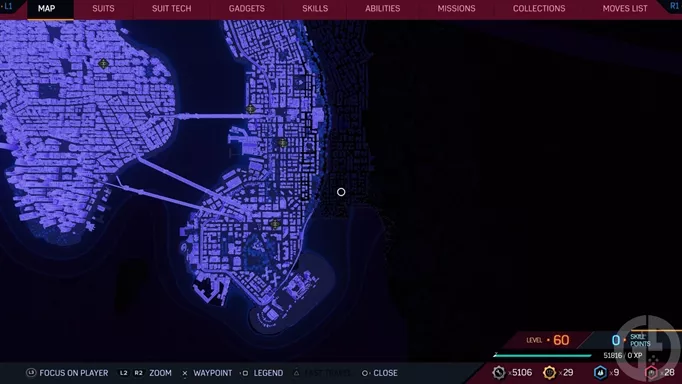 The lower half of the map in Marvel's Spider-Man 2