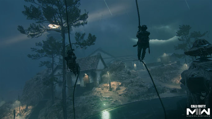 Image of soldiers repelling from a helicopter in MW2