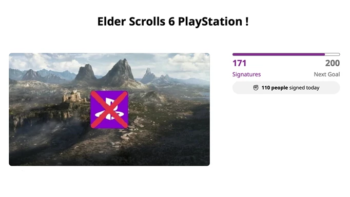 The petition to bring Elder Scrolls 6 to PlayStation, sitting at 171 signatures.
