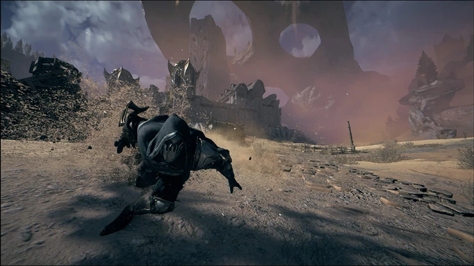 Atlas Fallen in-game screenshot of sandsurfing