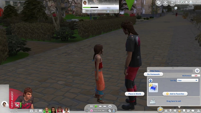 Homework in sim's inventory in The Sims 4