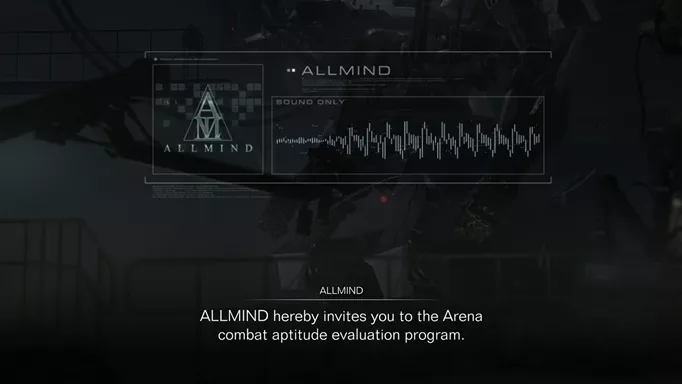 The message screen for unlocking the Arena in Armored Core 6