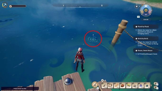In-game Palia screenshot of a fishing ripple