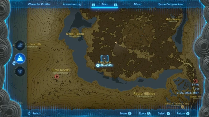 A map of Lake Saria in The Legend of Zelda: Tears of the Kingdom