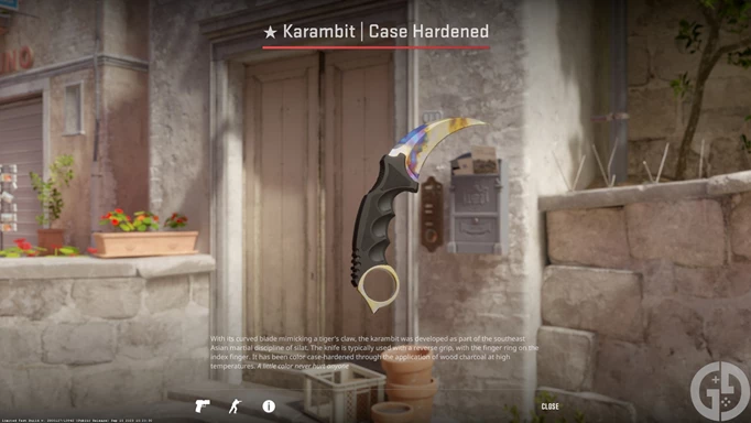 Image of the Karambit Case Hardened knife in CS2