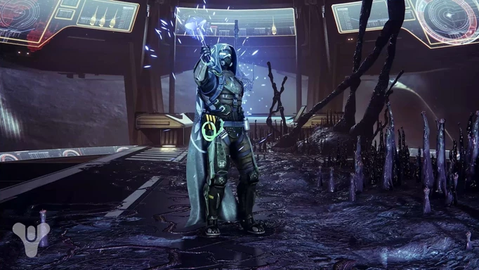 Destiny 2: A Guardian stands in front of an Egregore-infested HELM