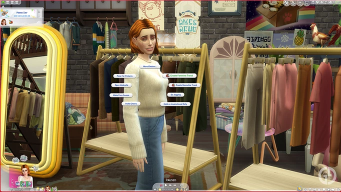 Pie menu in The Sims 4 showing the fashion trend