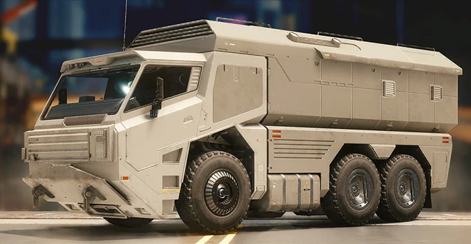 a Militech vehicle in Cyberpunk 2077