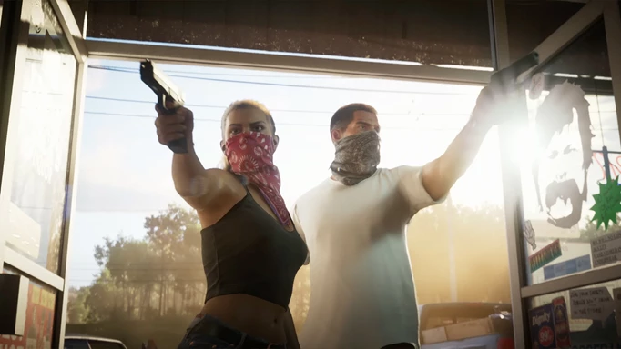 Lucia and her partner robbing a store in the trailer for GTA 6.