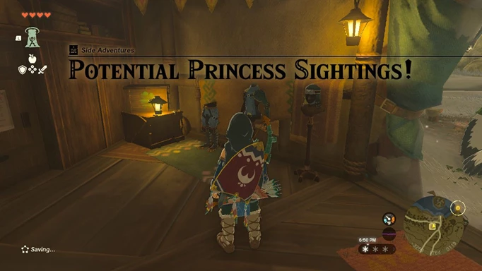 Link starting the 'Potential Princess Sightings' questline in Zelda: Tears of the Kingdom