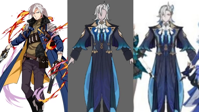 Left image of Siegfried Kaslana, middle and right are leaked concept art of Neuvillette