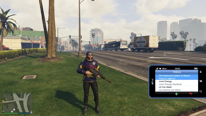 an image of a character using a phone in GTA Online