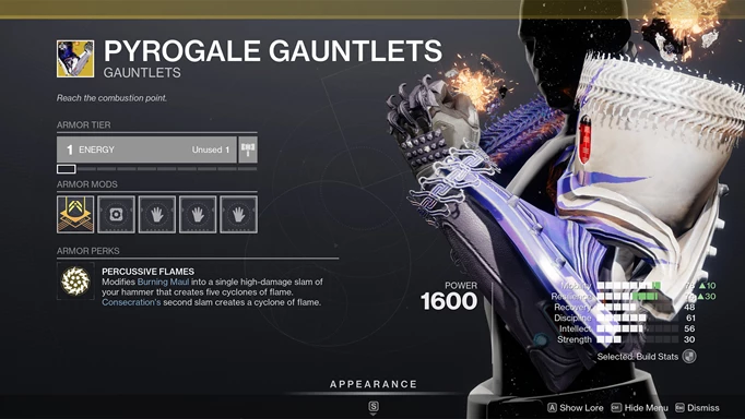 The Pyrogale Gauntlets exotic armour in Destiny 2