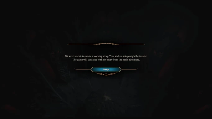 The pop-up that appears when you use Baldur's Gate 3 mods, which the ImprovedUI mod removes
