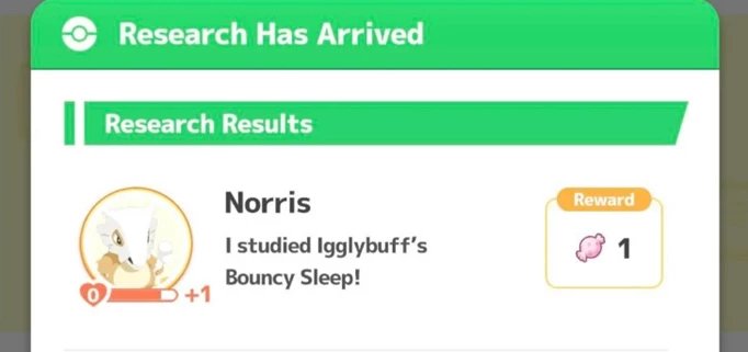 Receiving a research report from a friend in Pokemon Sleep