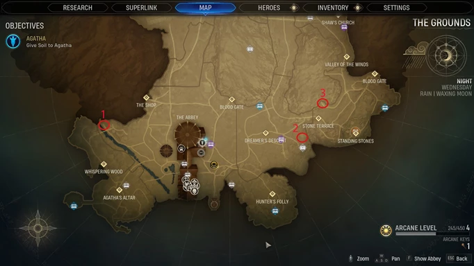an image of the Midnight Suns map showing the Witch Warren locations