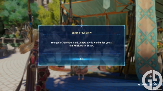 Image of a player being given a Crewmate Card in Granblue Fantasy Relink