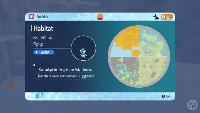 Piplup's location in The Indigo Disk