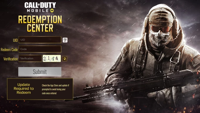 The Call of Duty Mobile redemption center website