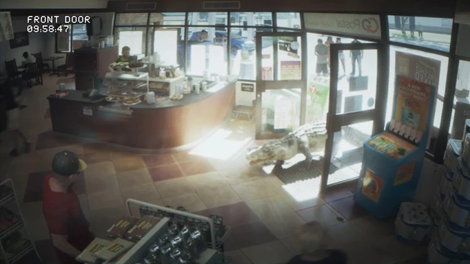 An alligator crawling into a grocery store in GTA VI's trailer.